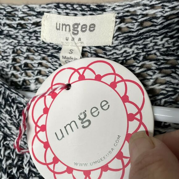 Umgee Navy White Bow Flare Sleeve Open Knit Wave Hem Sweater NWT Size S - Picture 9 of 10